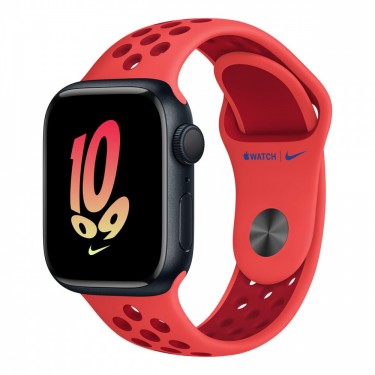 Apple Watch Nike Series 8, 41 мм корпус из алюминия цвета «тёмная ночь», спортивный ремешок Nike цвета «Bright Crimson/Gym Red»