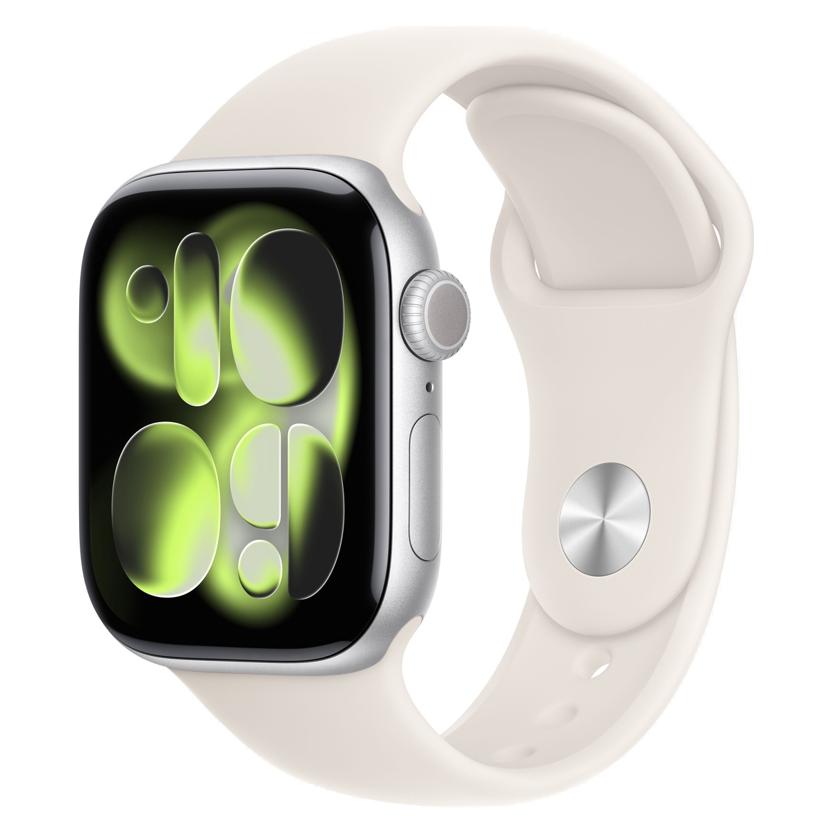 Apple Watch Series 11, 46 мм корпус из алюминия цвета «Silver», ремешок Sport Band цвета «Starlight»