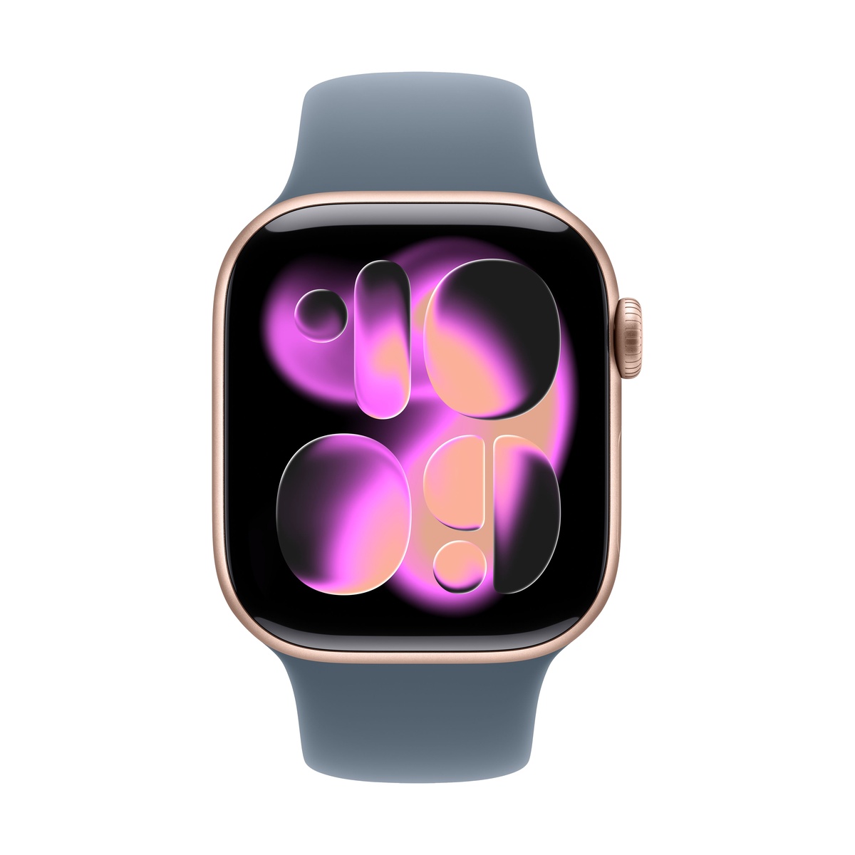 Apple Watch Series 11, 42 мм корпус из алюминия цвета «Rose Gold», ремешок Sport Band цвета «Anchor Blue»