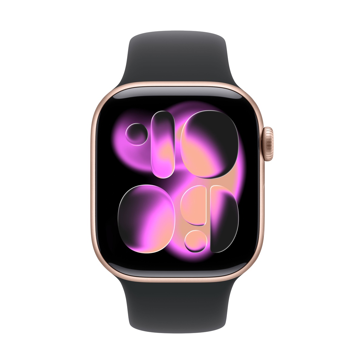 Apple Watch Series 11, 42 мм корпус из алюминия цвета «Rose Gold», ремешок Sport Band цвета «Black»