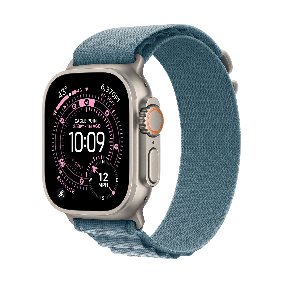 Apple Watch Ultra 3 (2025), 49 мм корпус из титана цвета «Natural», ремешок Alpine Loop размера M цвета «Light Blue»